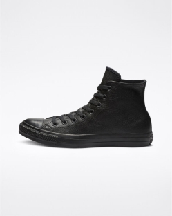 Converse Chuck Taylor All Star Leather Női Magasszárú Fekete | UJFXKNC-HU